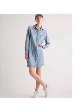 Quince Distressed Denim Shirt Dress light blue Size Small